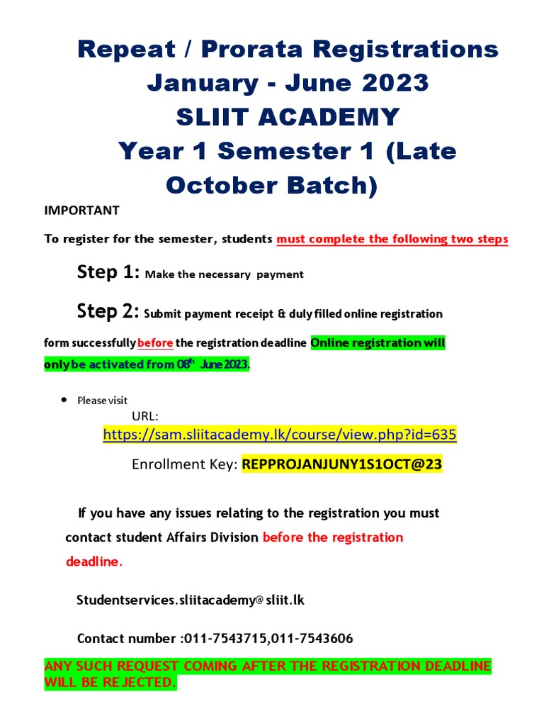 2023 SLIIT Academy Repeat Registration Guide | PDF | Academic Term