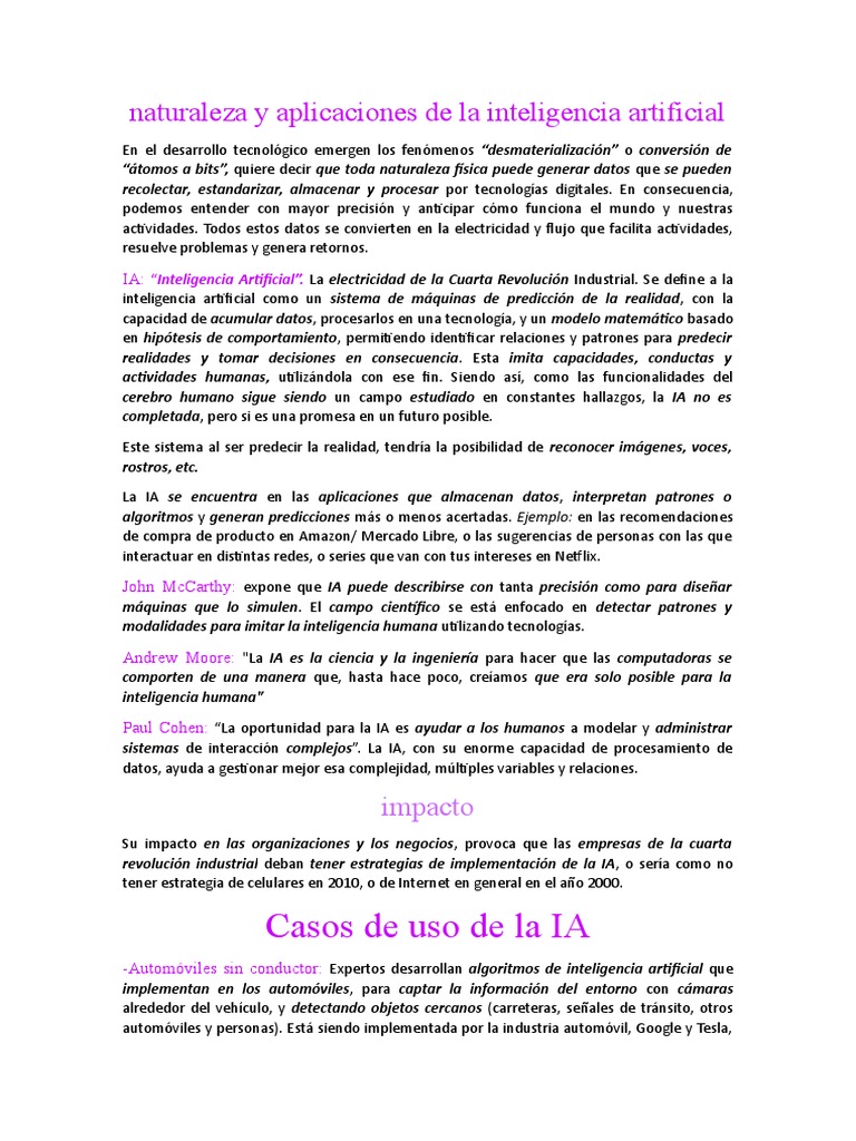 Naturaleza y Aplicaciones de la IA | PDF | Inteligencia artificial ...