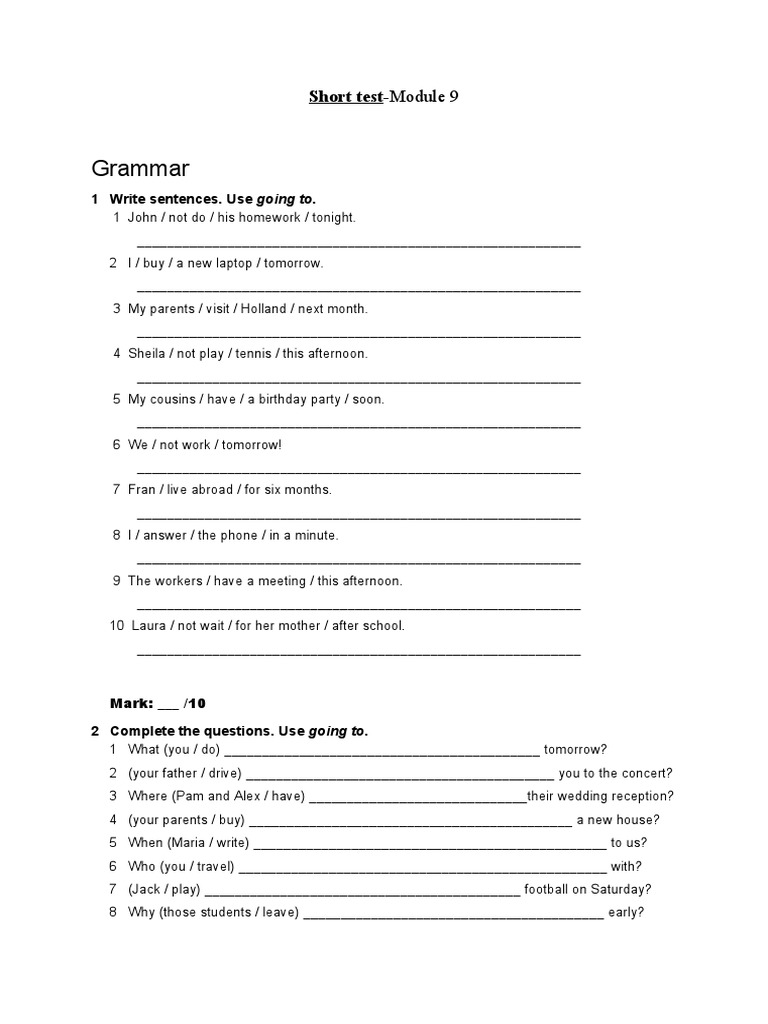 Short test elementary unit 9 pdf