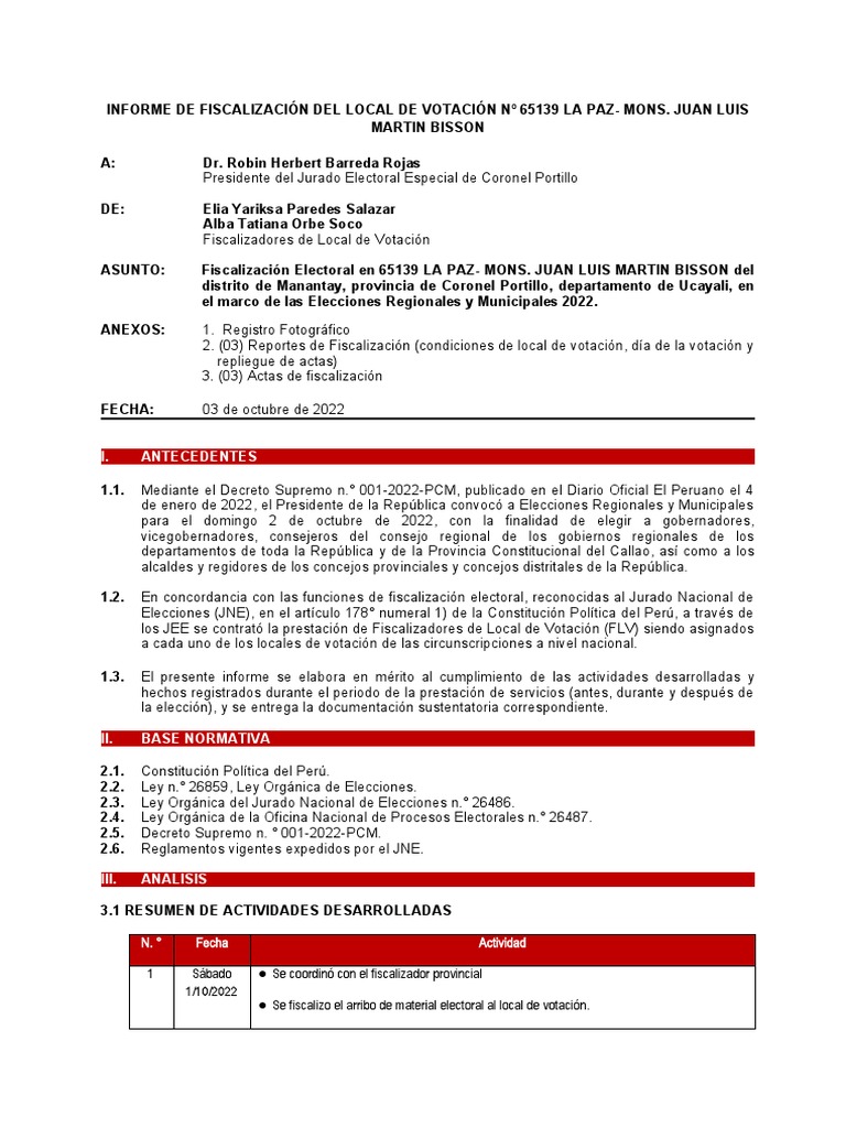Informe Final La Paz | PDF | Responsabilidad | Organizaciones ...