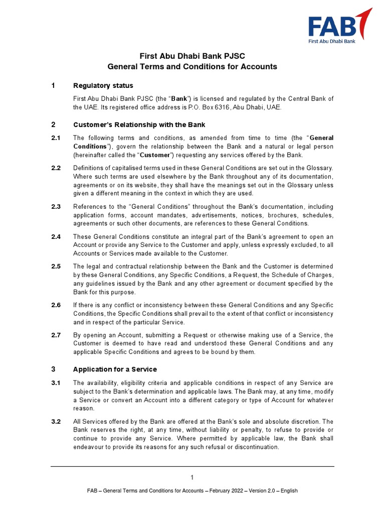 FAB Account Terms & Conditions | PDF | Overdraft | Banks