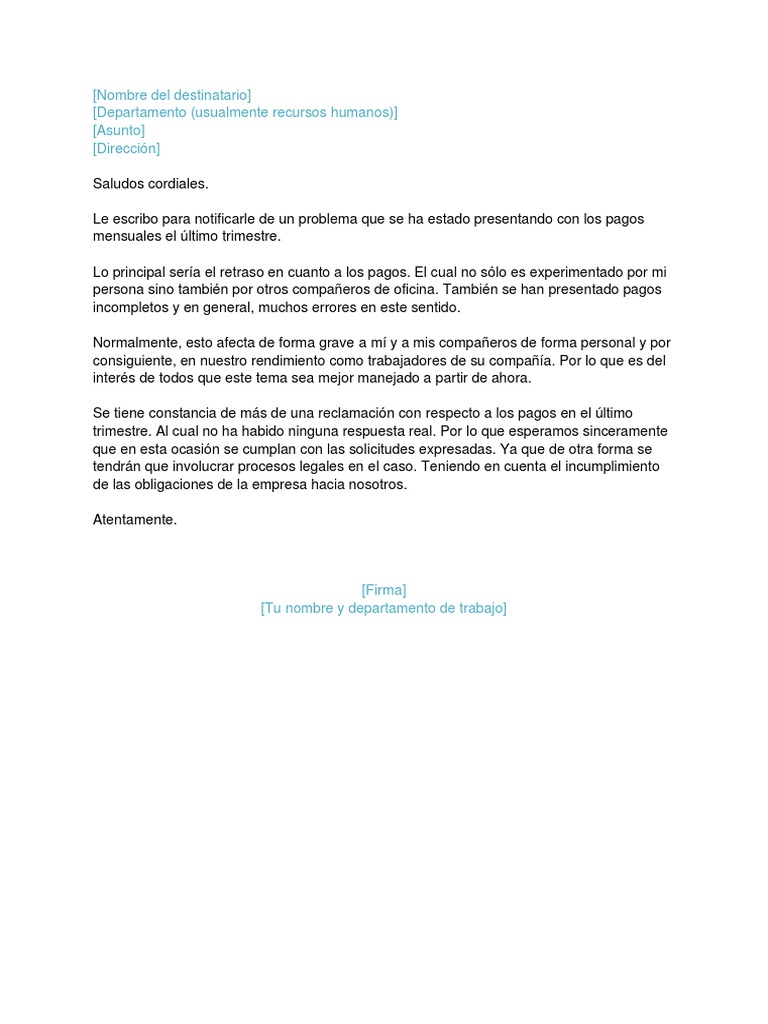 Plantilla. Ejemplo de Queja Laboral 1 | PDF