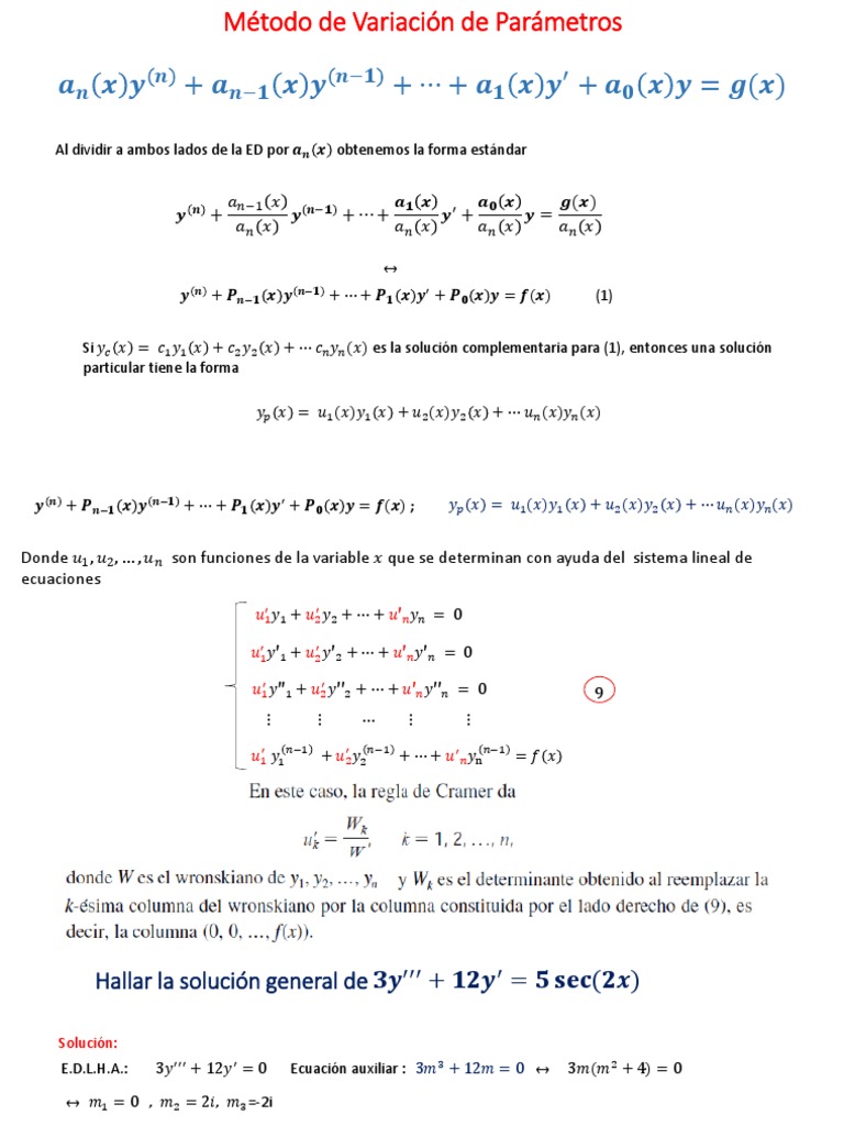 Método de Variación de Parámetros en E.D. | PDF | Objetos matemáticos ...