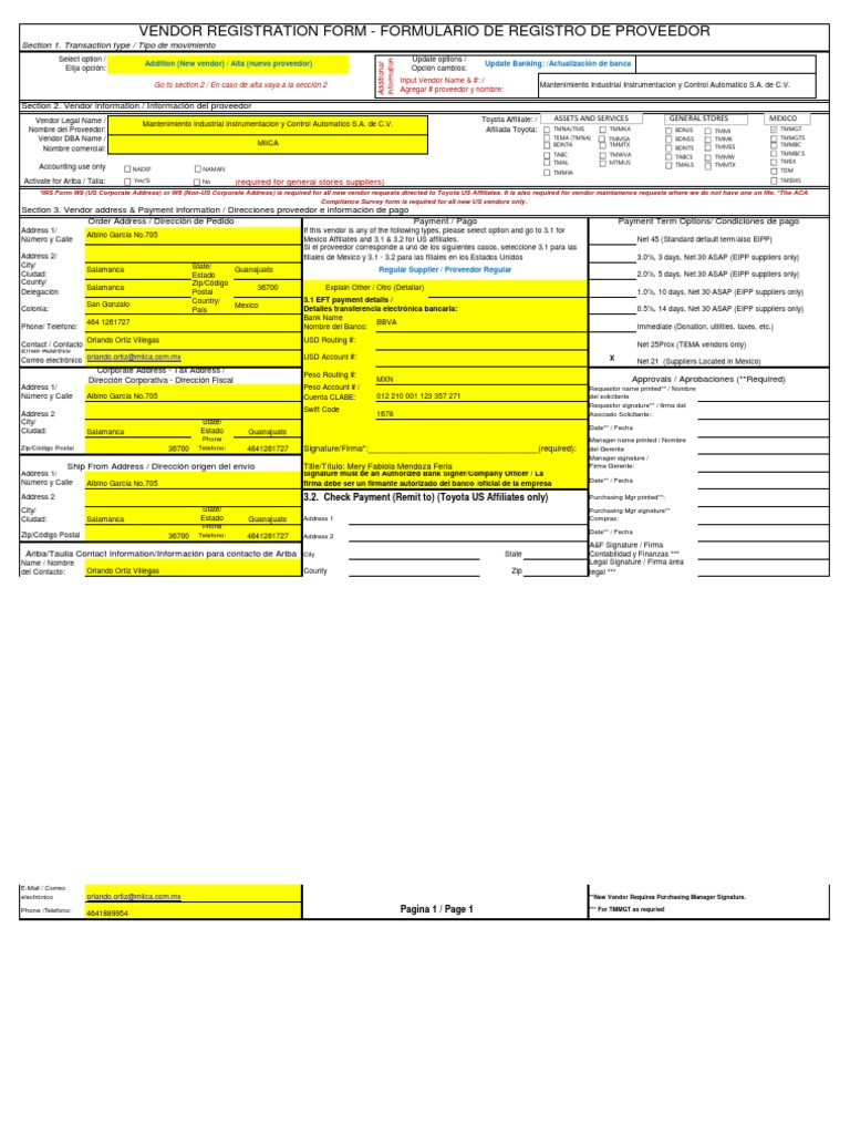 1) VENDOR REGISTRATION FORM - Final - v1 | PDF | Finanzas personales ...
