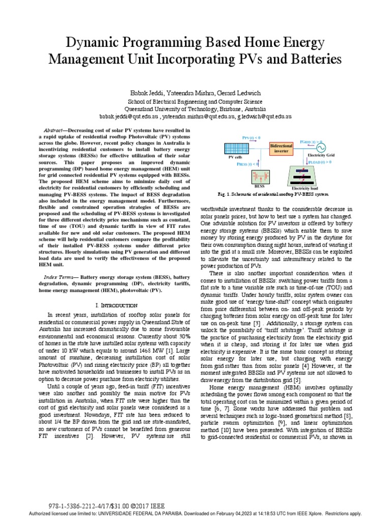 Dynamic Programming Based Home Energy Management Unit Incorporating PVs ...