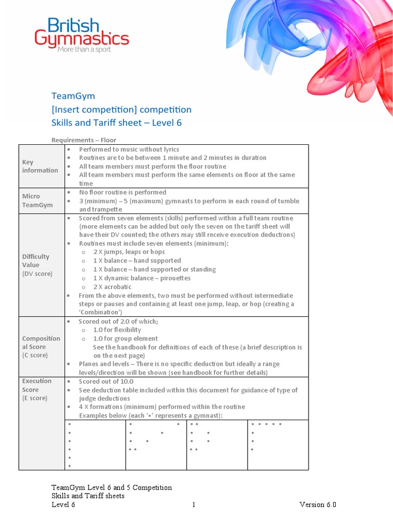 TeamGym Level 6 and 5 Competition Template - Skills and Tariff Sheet ...