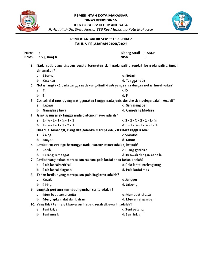 Soal Kelas 5 Sbdp Ok Pdf
