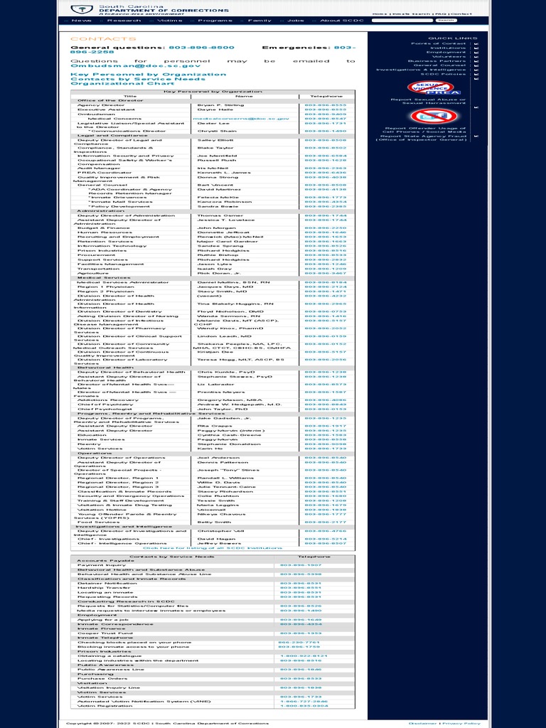 SCDC Contact Information and Key Personnel | PDF