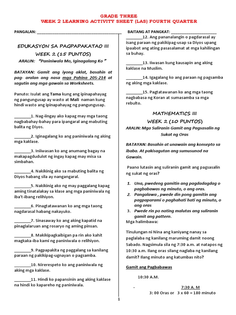 Week 2 Worksheets 4thquarter 1 | PDF