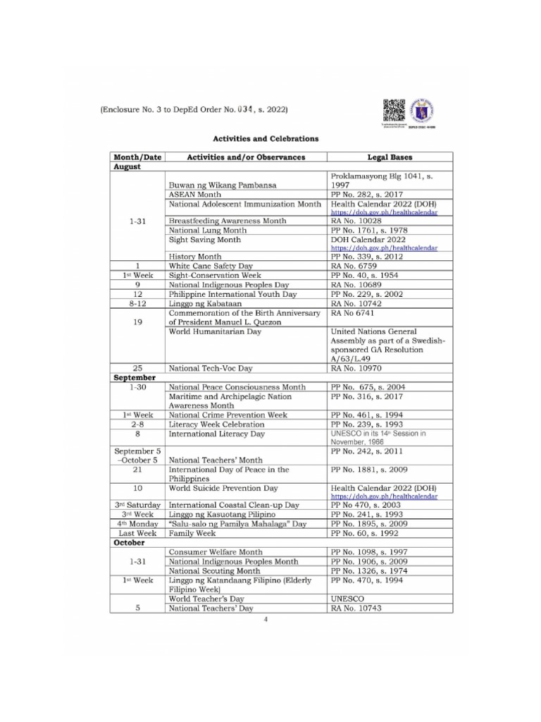Deped National Dates To Remember PDF