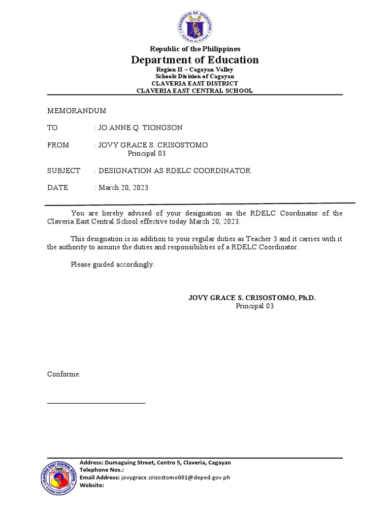 RDELC Coordinator Designation Notice | PDF
