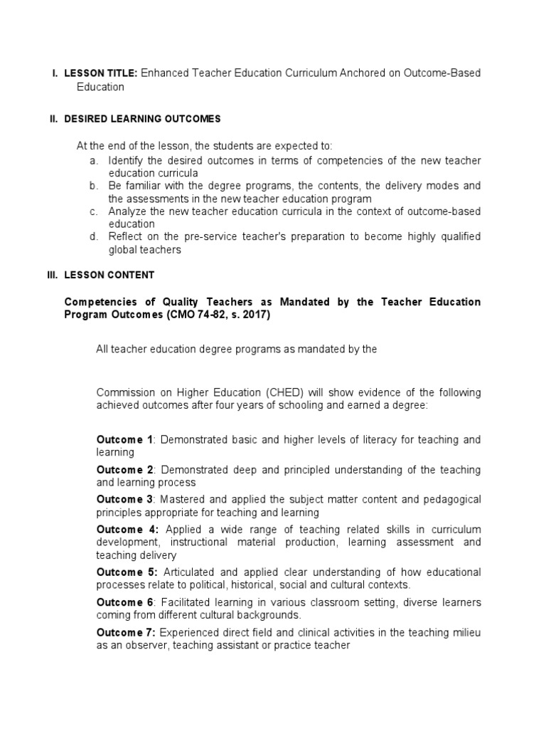 Enhanced Teacher Education Curriculum Overview | PDF | Teachers ...