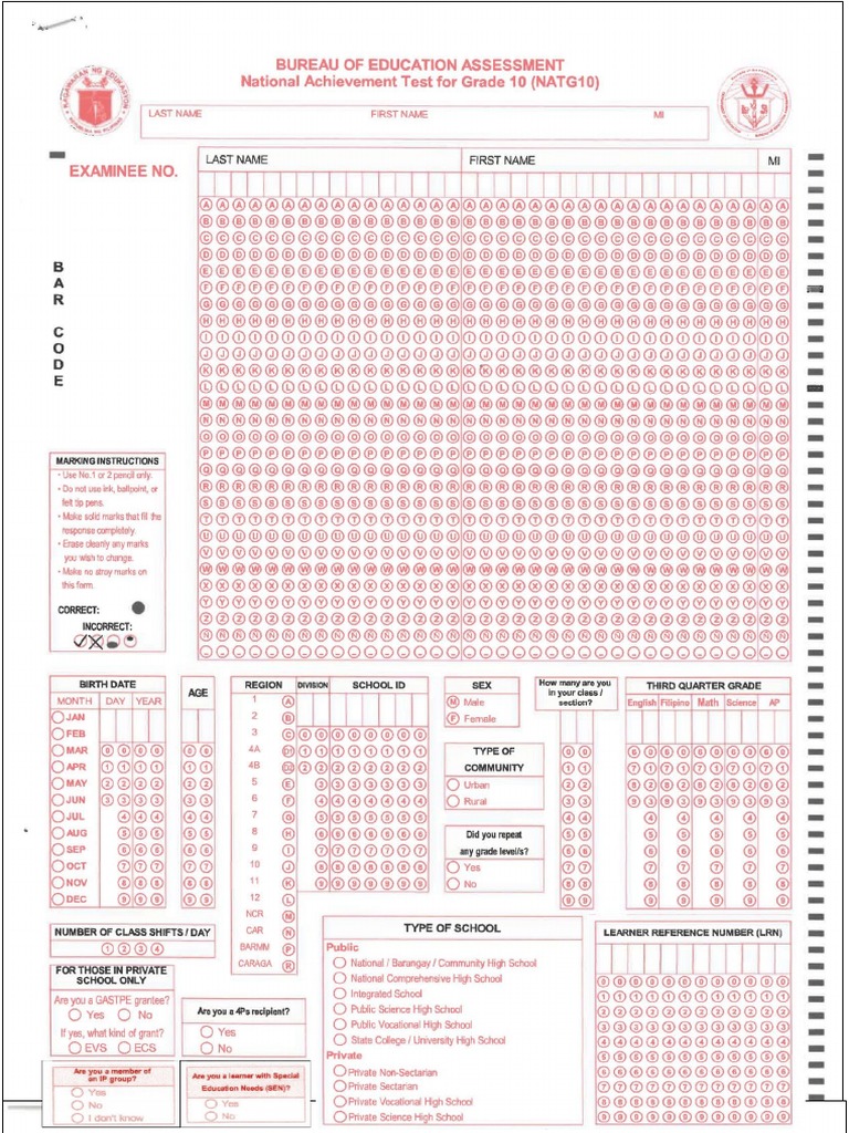 NATANSWERSHEET PDF