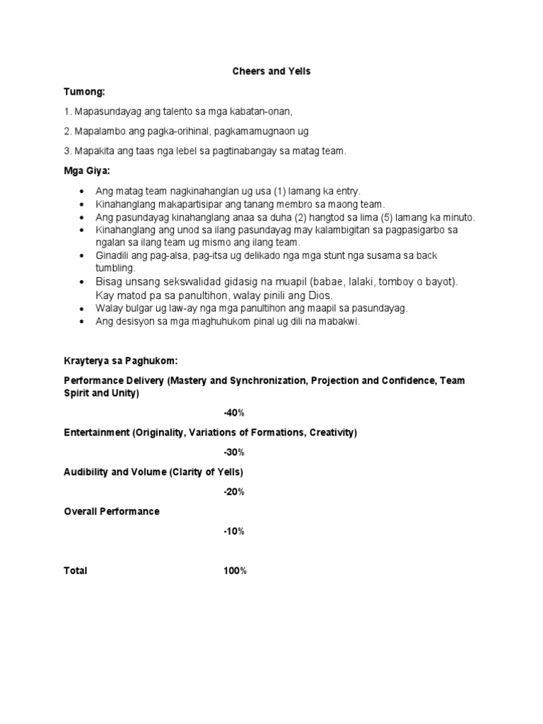 Cheers and Yells Criteria and Mechanics | PDF