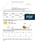 Evaluación de Lenguaje 1° Letra L