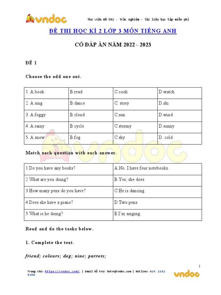 Bo de Thi Tieng Anh Lop 3 Hoc Ky 2 Nam 2023 | PDF | Home | Interior Design
