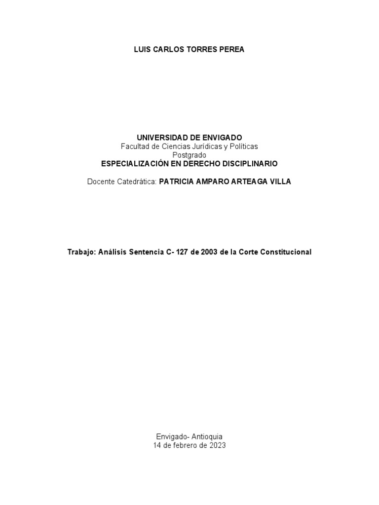 Sentencia C 127 - 2003 | PDF