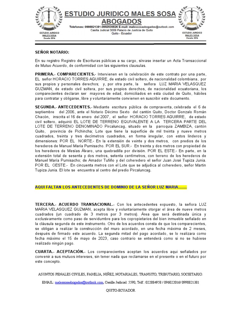 Acta Transaccional de Mutuo Acuerdo | PDF | Justicia | Crimen y violencia