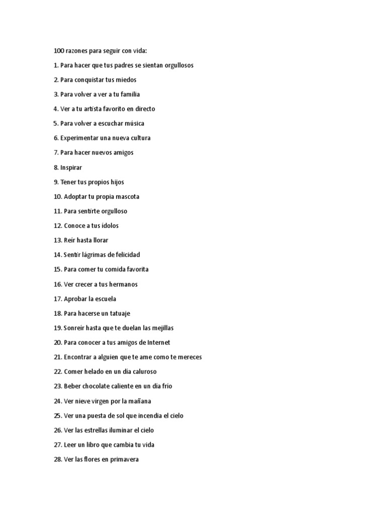 100 razones para seguir con vida | PDF