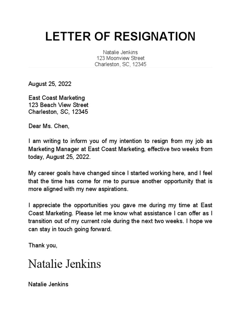 Resignation Letter Example | PDF | Business | Self-Improvement