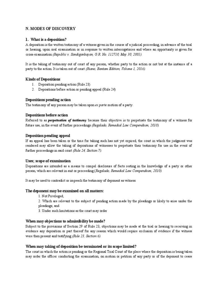 N. Modes of Discovery | PDF | Deposition (Law) | Discovery (Law)
