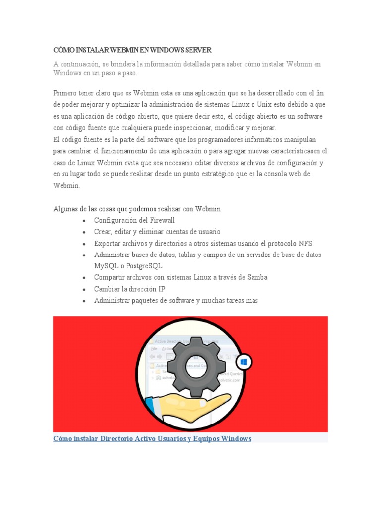 Cómo Instalar Webmin en Windows Server | Descargar gratis PDF ...