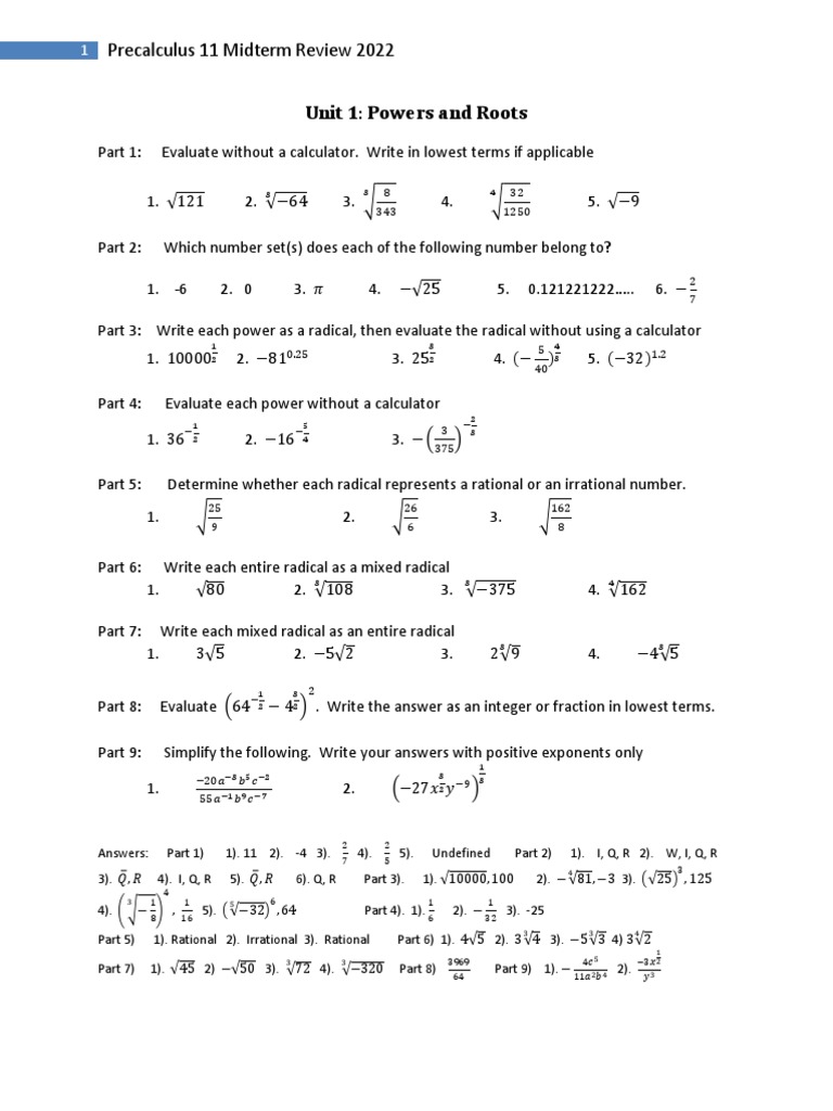 Math 11 Mid Term Review Package - Updated April 2022-1 | PDF | Square ...