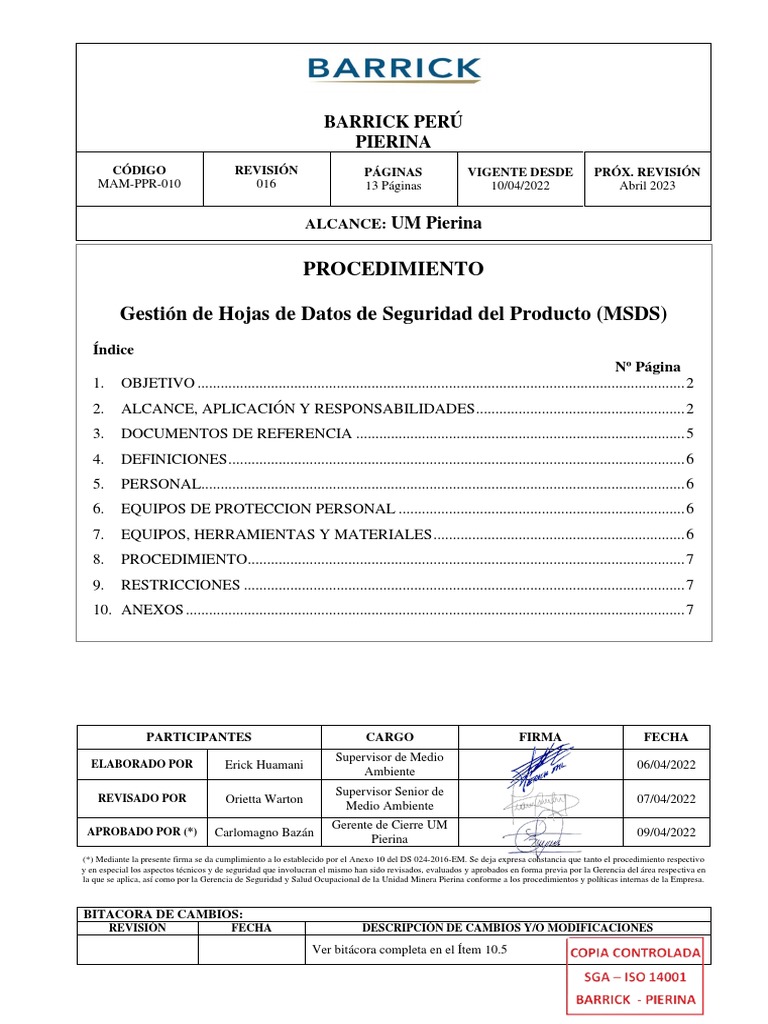 09. Mam-ppr-010 Gestion de Msds_r.16 | PDF | Logística | Business