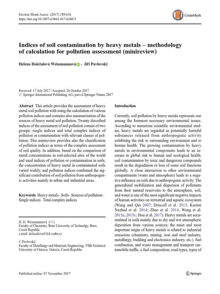 Indices of Soil Contamination by Heavy Metals – Methodology | PDF ...