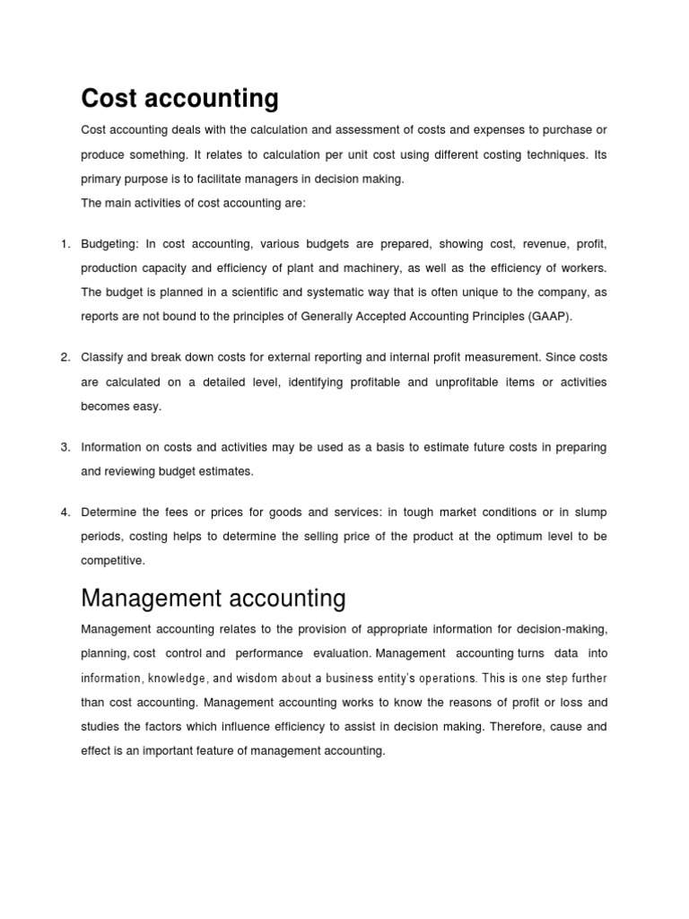 Overview of Cost and Management Accounting | PDF | Management ...
