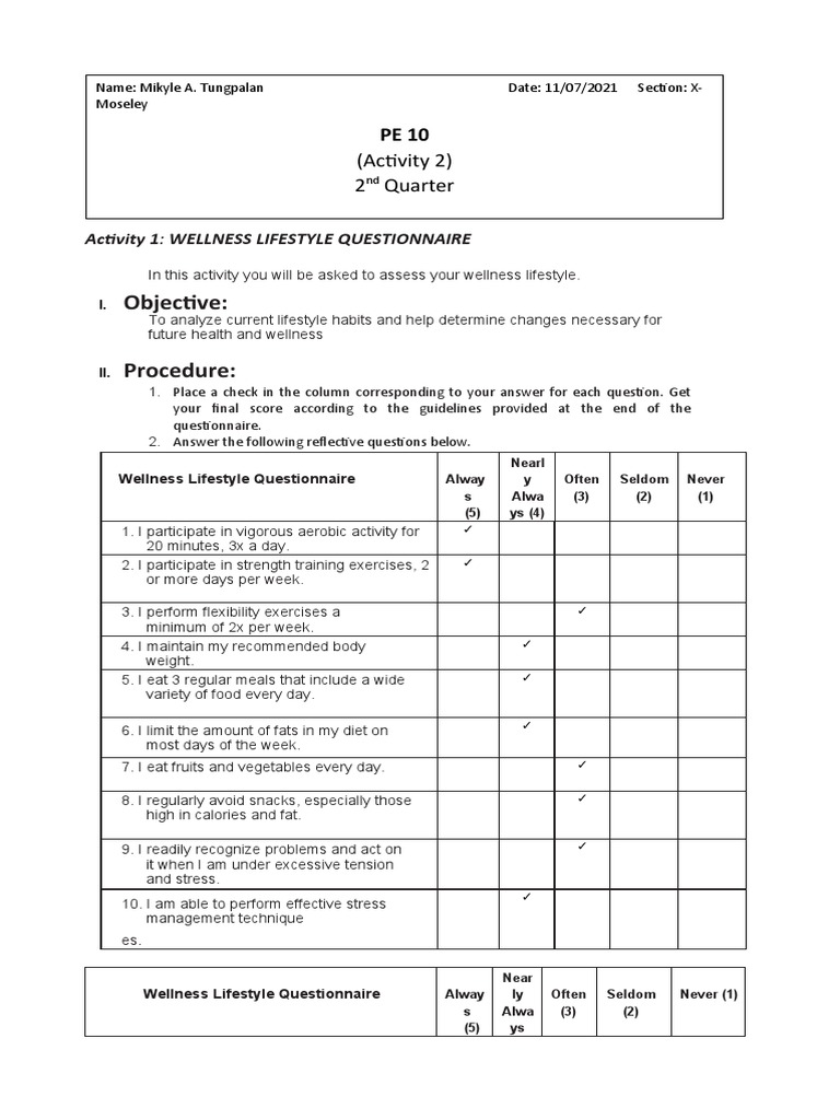 Questionnaire de Bien-Être Lifestyle | PDF | Développement personnel