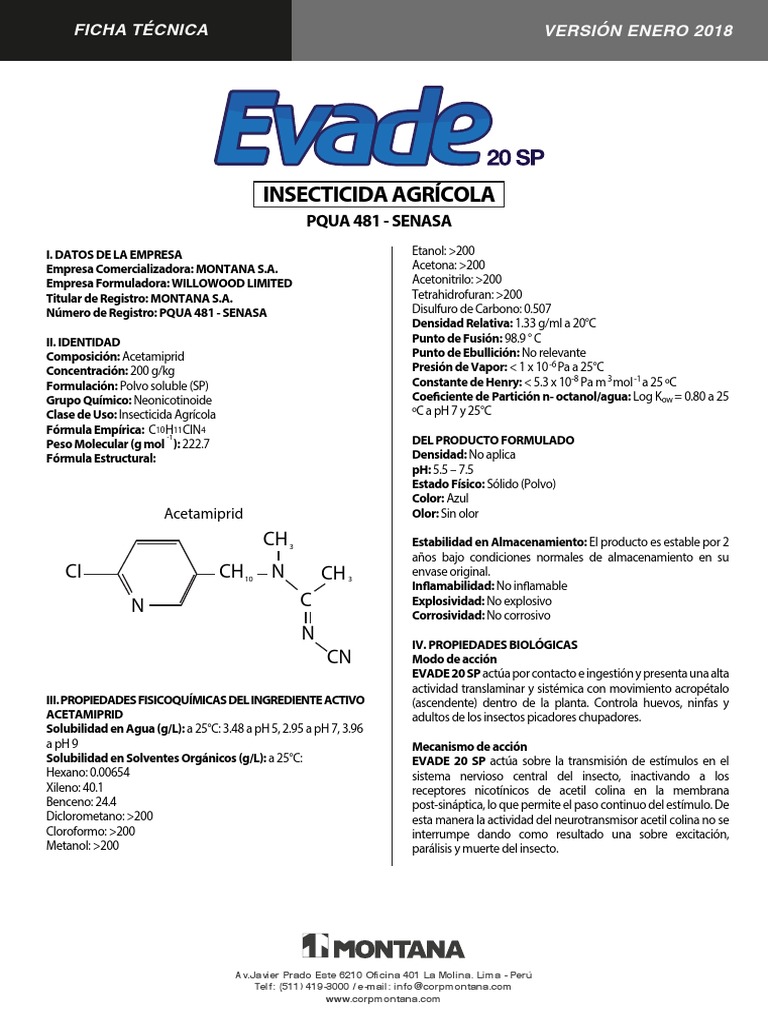 Ficha Técnica de Acetamiprid 200 g/kg | PDF | Agua | Química