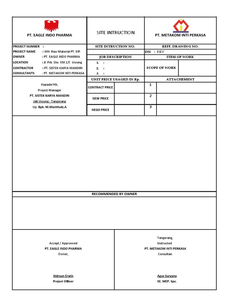 Instruksi Proyek PT. EIP dan Mitra | PDF