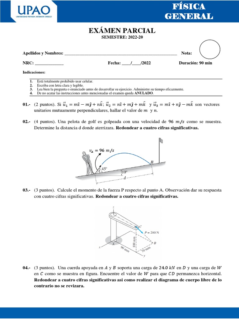 Examen Parcial de Física General 2022-20 | PDF | Fricción | Fuerza