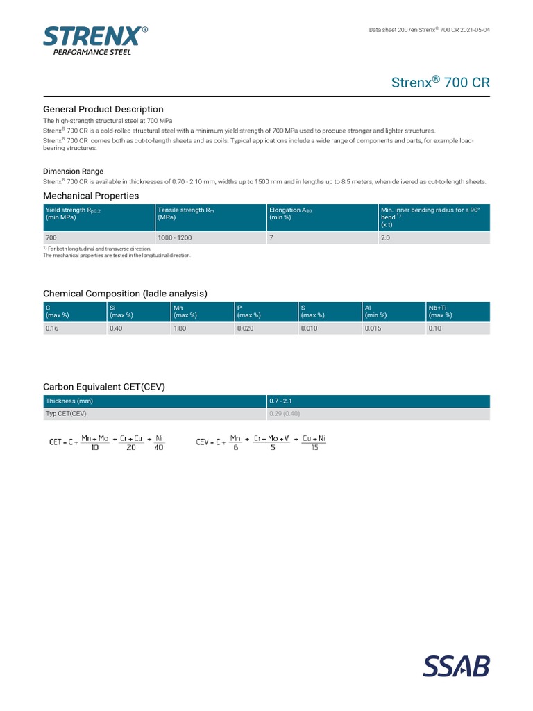 Data Sheet 2007en Strenx® 700 CR 2021-05-04 | PDF | Sheet Metal ...