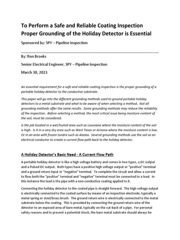 Grounding Methods for Holiday Detectors | PDF | Electrical Resistance ...