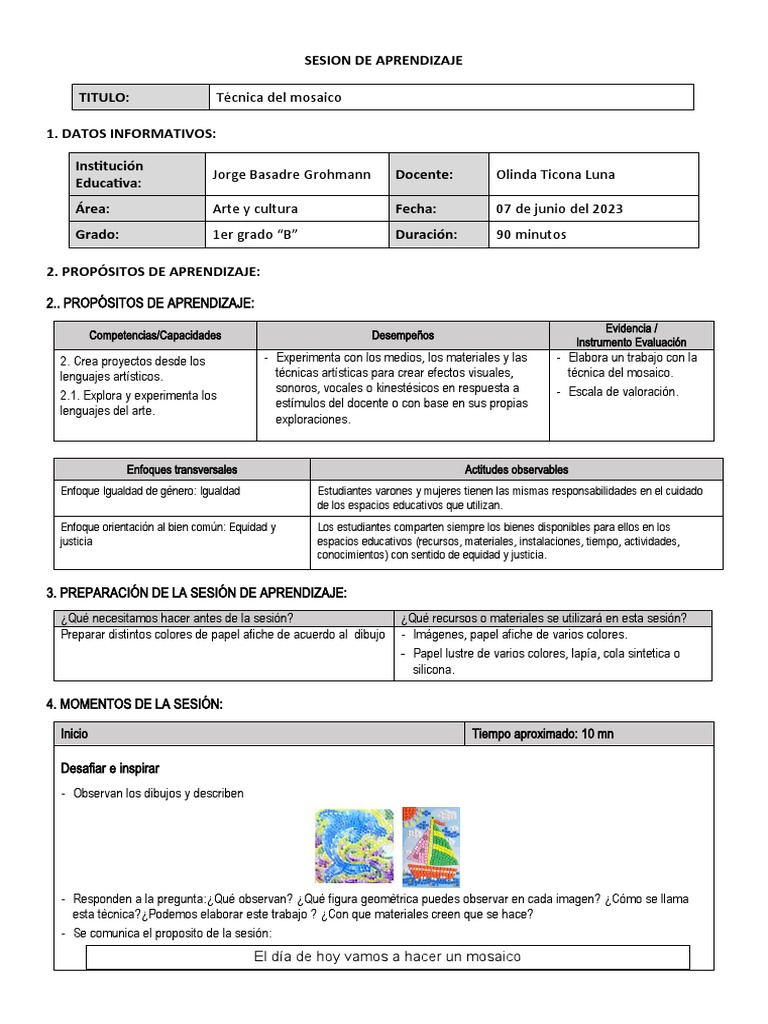 SESION DE ARTE - Mosaico de La Bandera | PDF | Aprendizaje