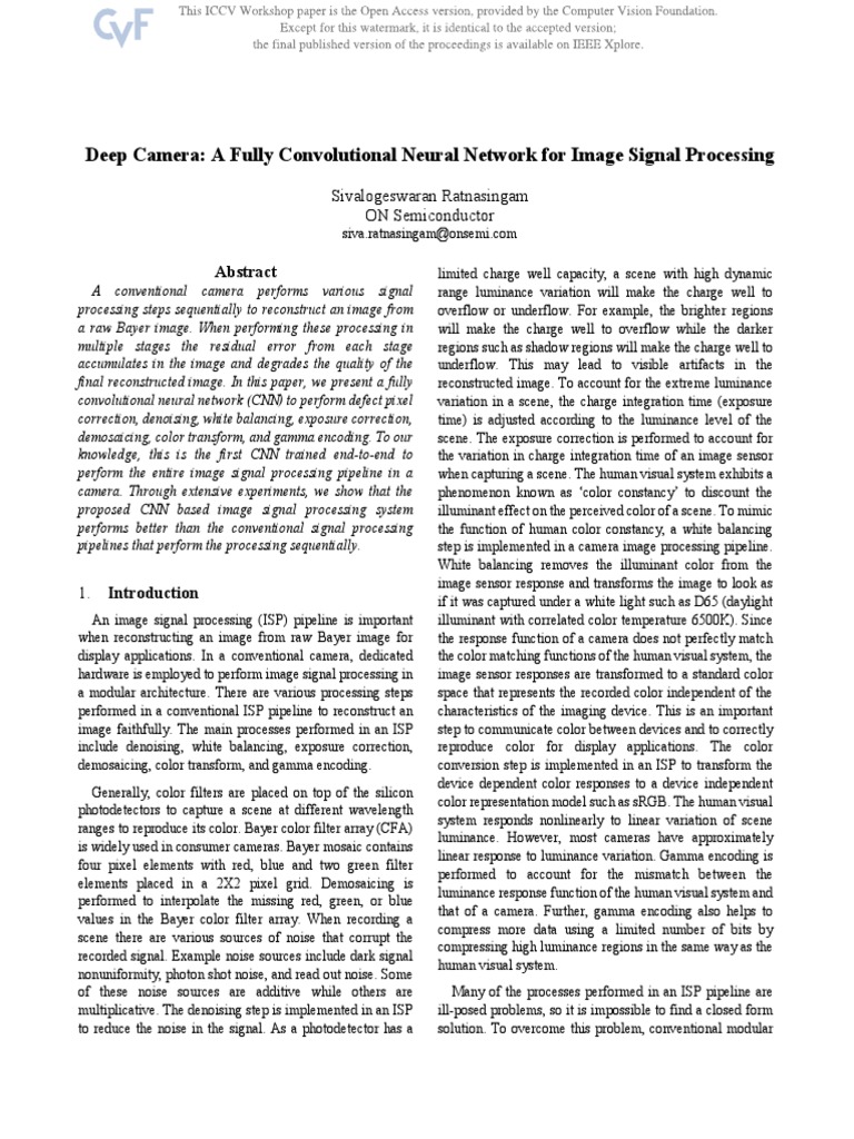 Ratnasingam Deep Camera A Fully Convolutional Neural Network For Image ...