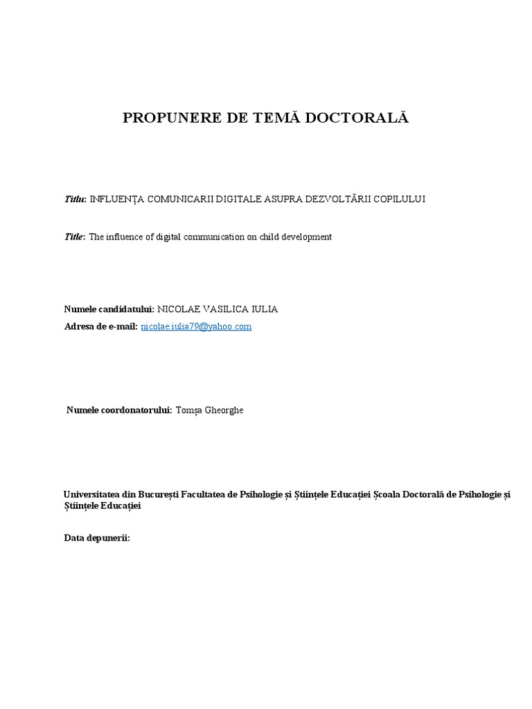Ghid Pentru Elaborarea Proiectului de Tema Doctorala Iulie 2023 | PDF