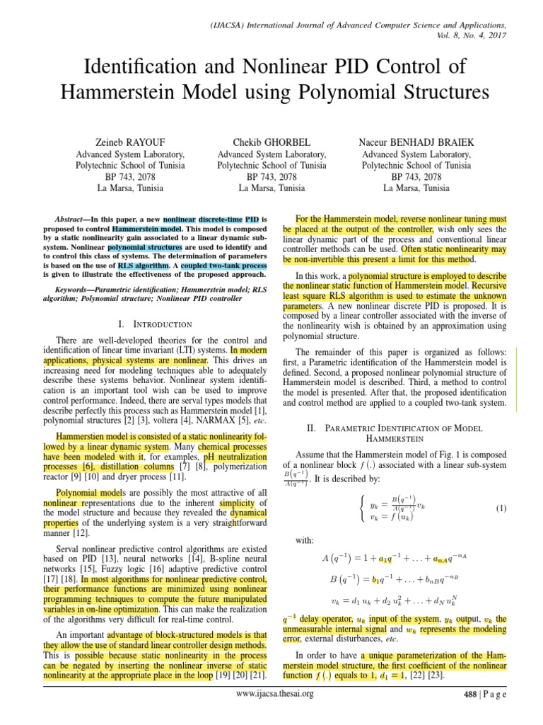 NLPID Hammerstein Model PDF Control Theory System
