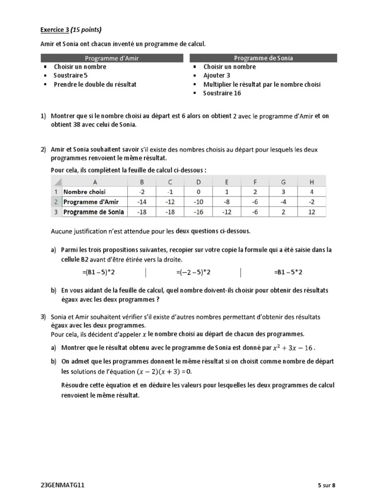 Corrigé Exercice Programmation 3ème | PDF