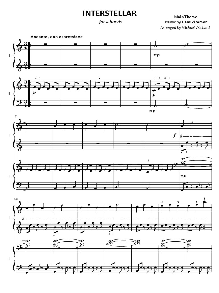Interstellar Main Theme 4 Hands | PDF
