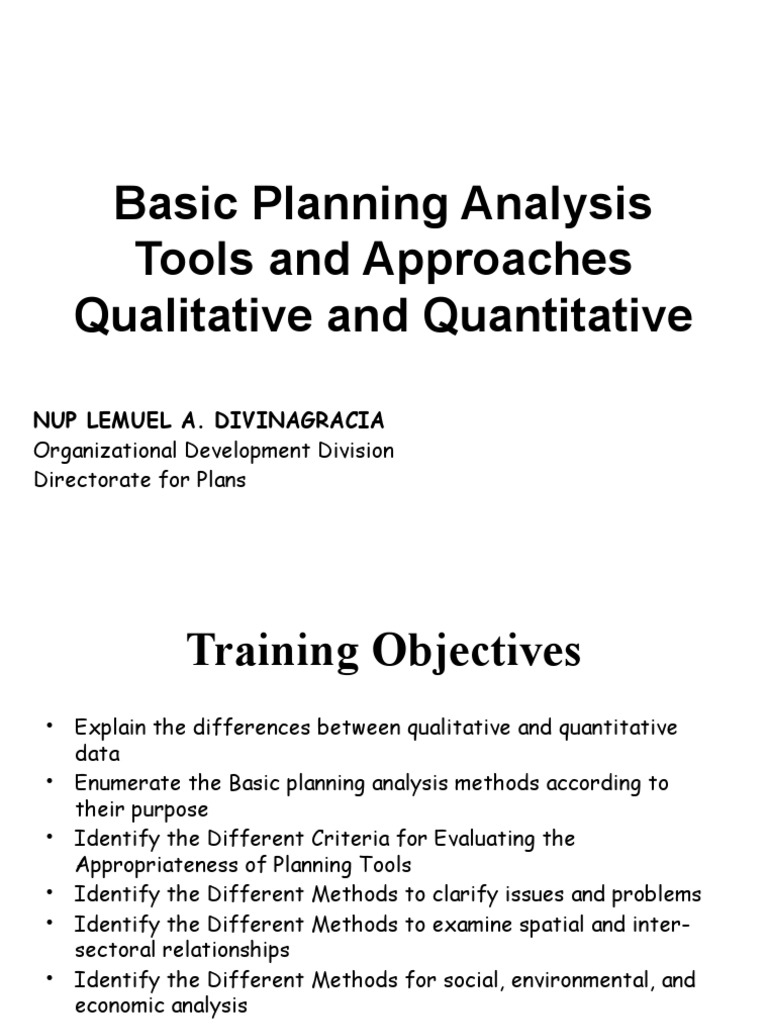Basic Planning Analysis Tools and Techniques For Planning Course SPC