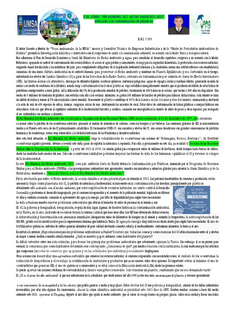 Dia Mundial Del MEDIO AMBIENTE 5 DE JUNIO | PDF | Entorno natural ...