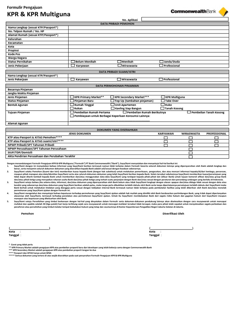 Formulir Pengajuan KPR Dan KPR Multiguna Mei 2014 PDF
