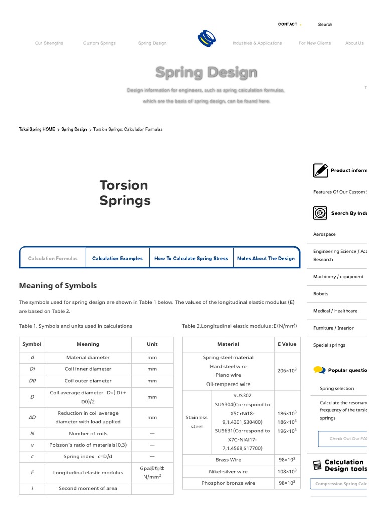 Torsion Springs_ Calculation Formulas _ Tokai Spring industries, Inc_ PDF