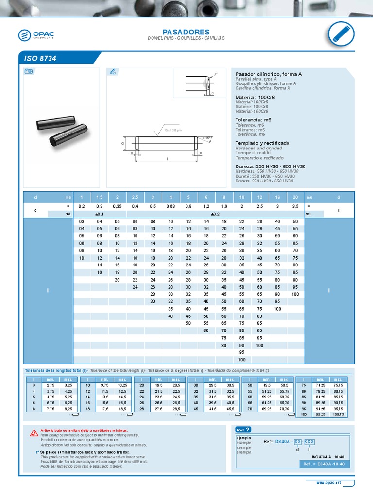 Goupilles cylindriques ISO 8734 A | PDF