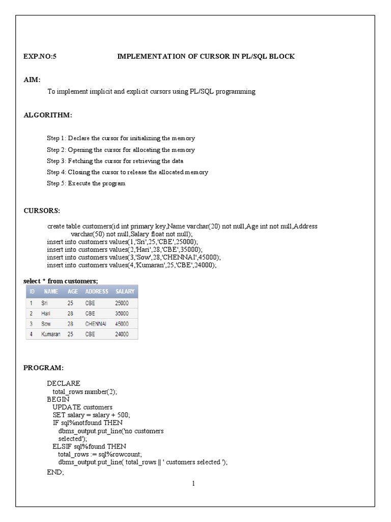 PL/SQL Cursors, Triggers, and Exception Handling | PDF | Pl/Sql ...