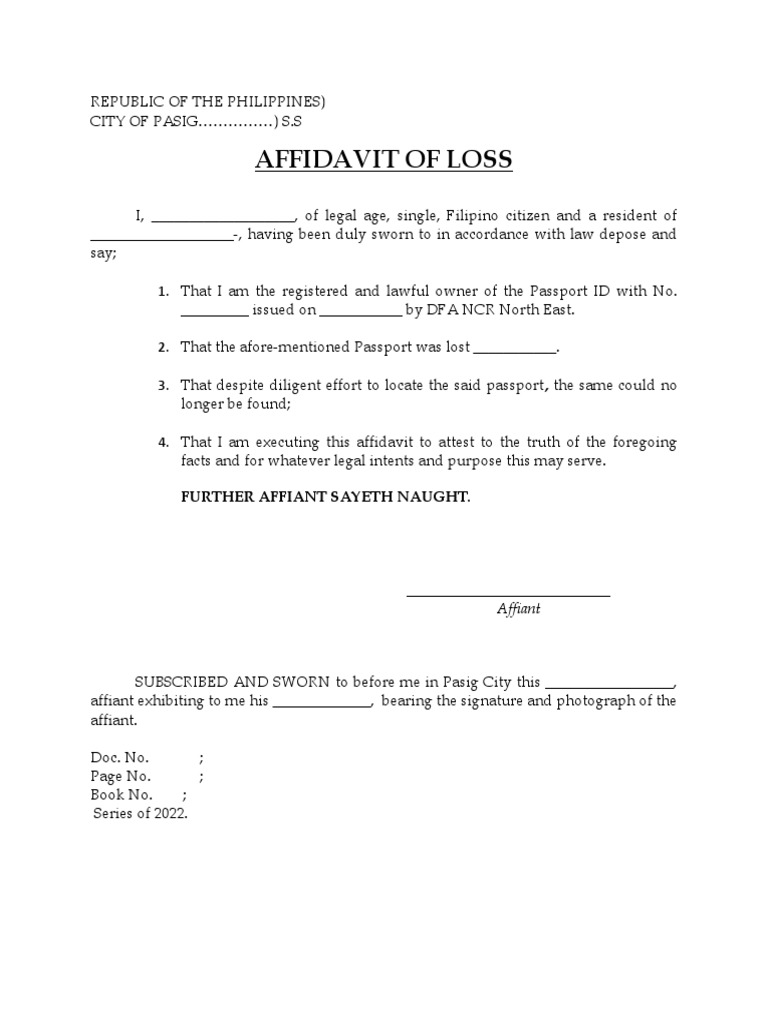 Affidavit of loss passport PDF