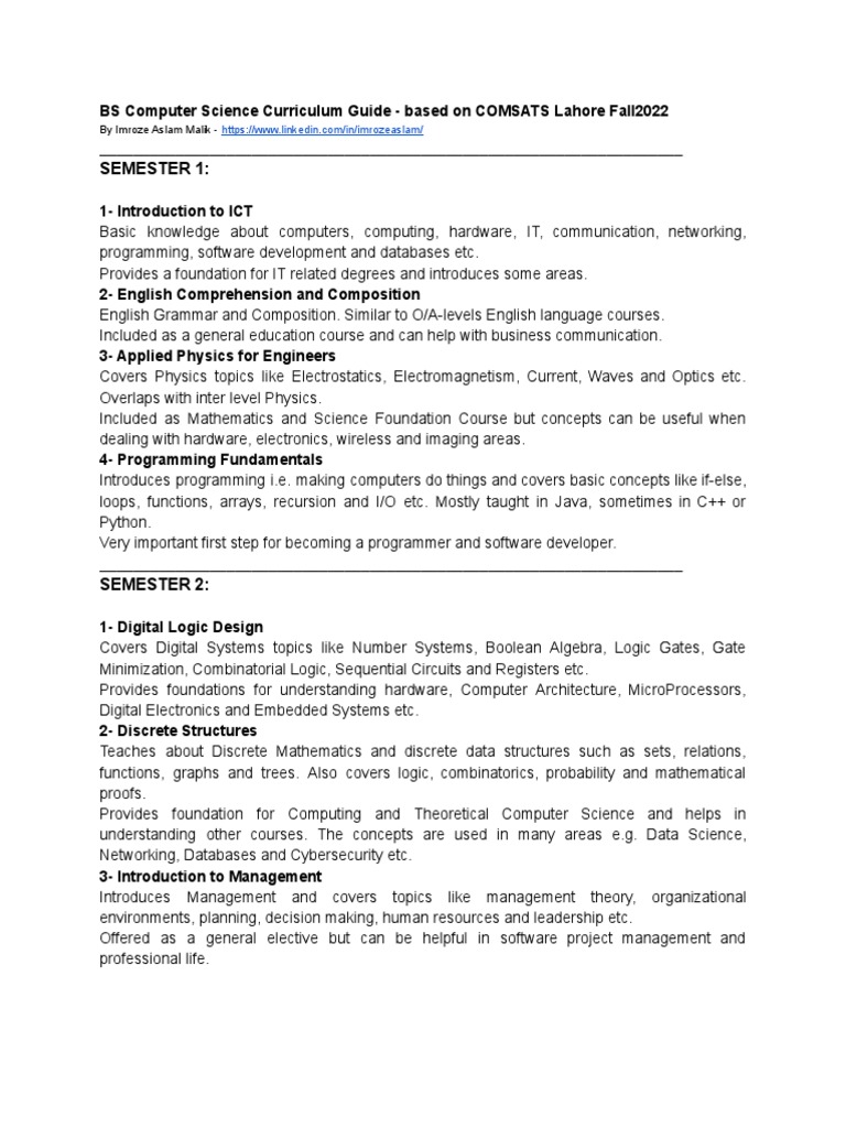 BS Computer Science Curriculum Guide PDF